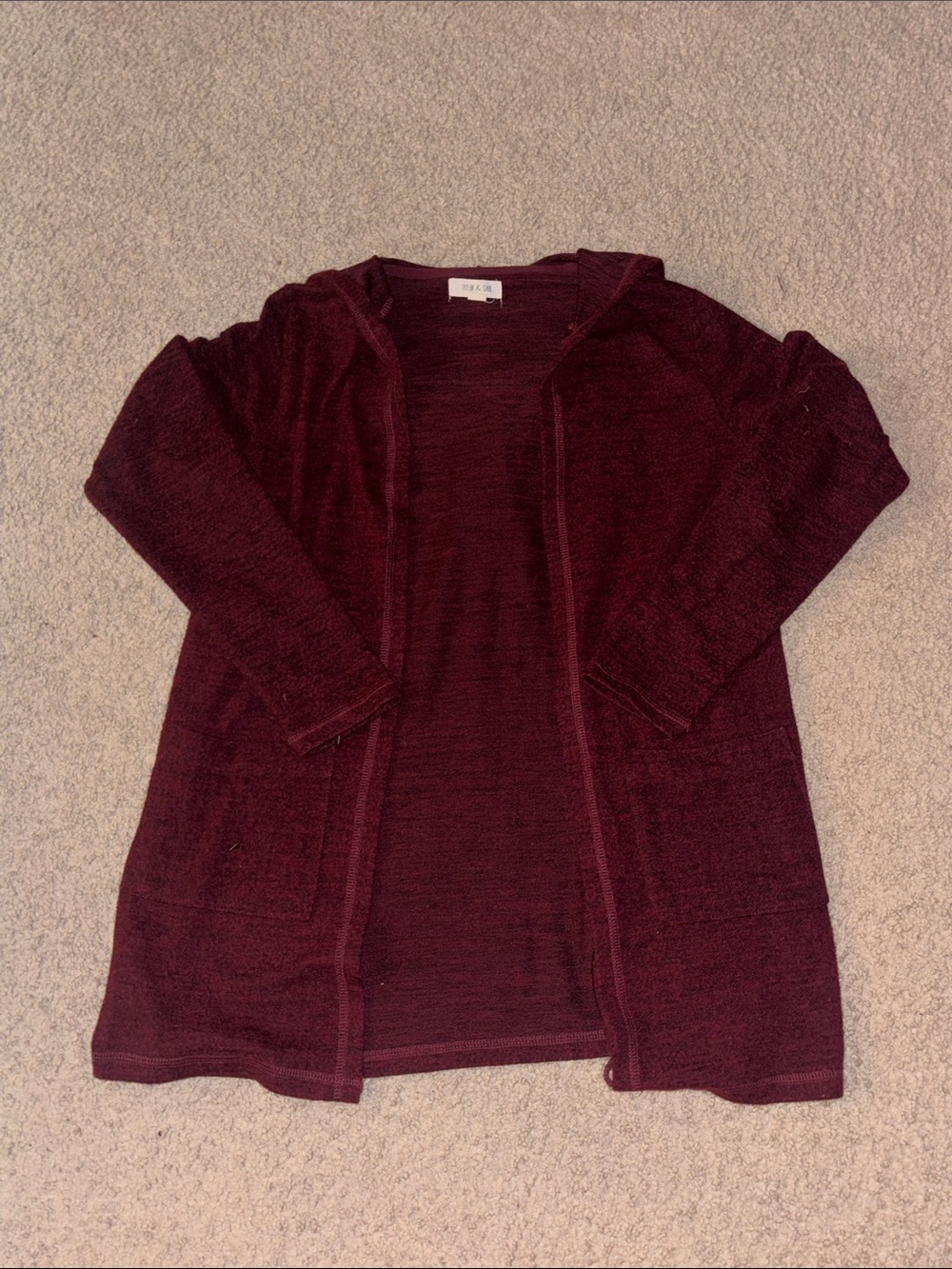Taylor & Sage Open-Front Hooded Cardigan - Burgundy